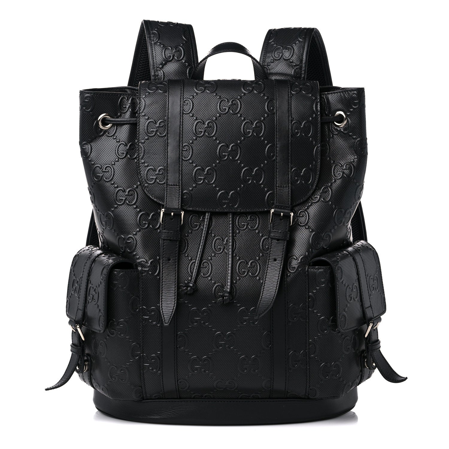 Gucci Calfskin GG Tennis Embossed Double Buckle Backpack Black 1 of 9