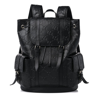 Gucci Calfskin GG Tennis Embossed Double Buckle Backpack Black 1 of 9