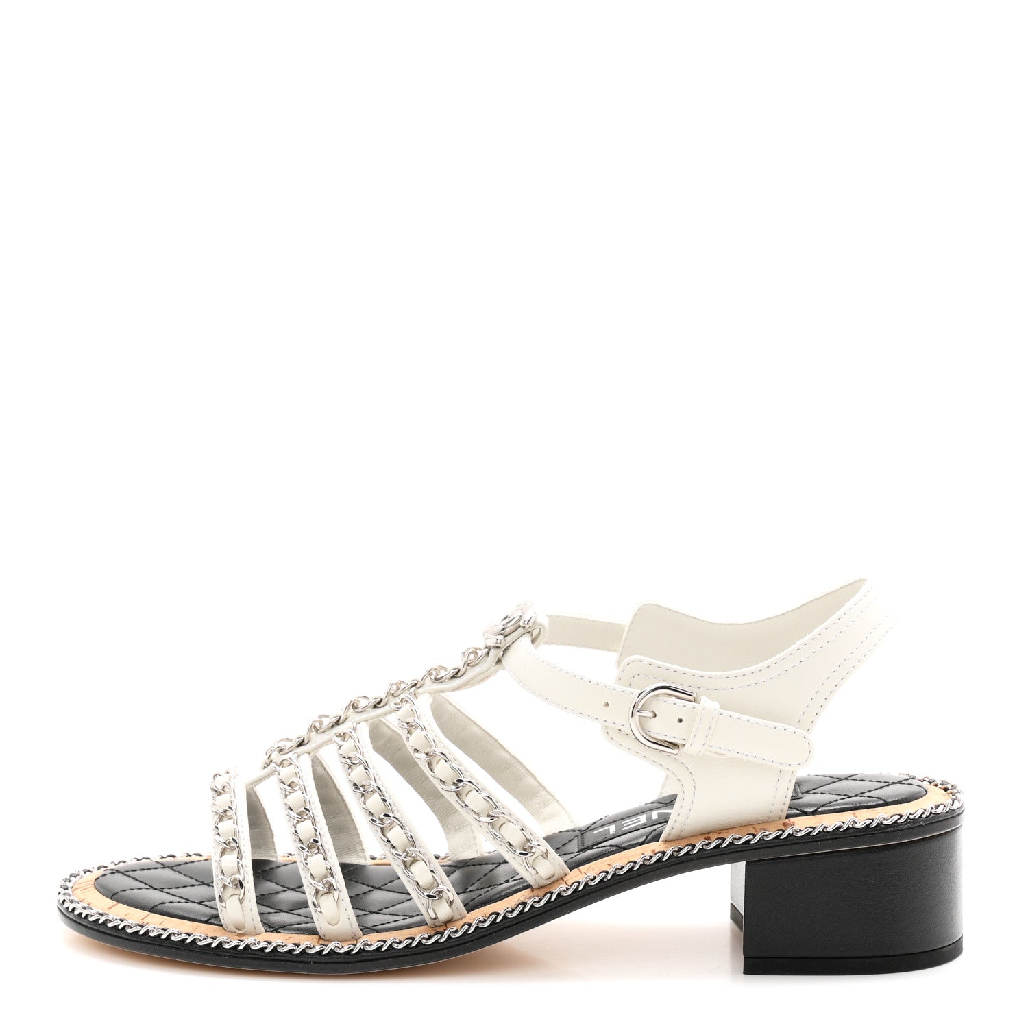 Chanel Lambskin Chain Cork Sandals 38.5 White 1 of 10