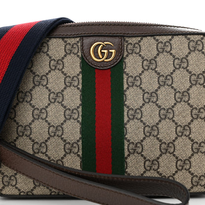 Gucci GG Supreme Monogram Textured Dollar Calfskin Web Ophidia Wristlet Shoulder Bag Beige Ebony New Acero 6 of 8