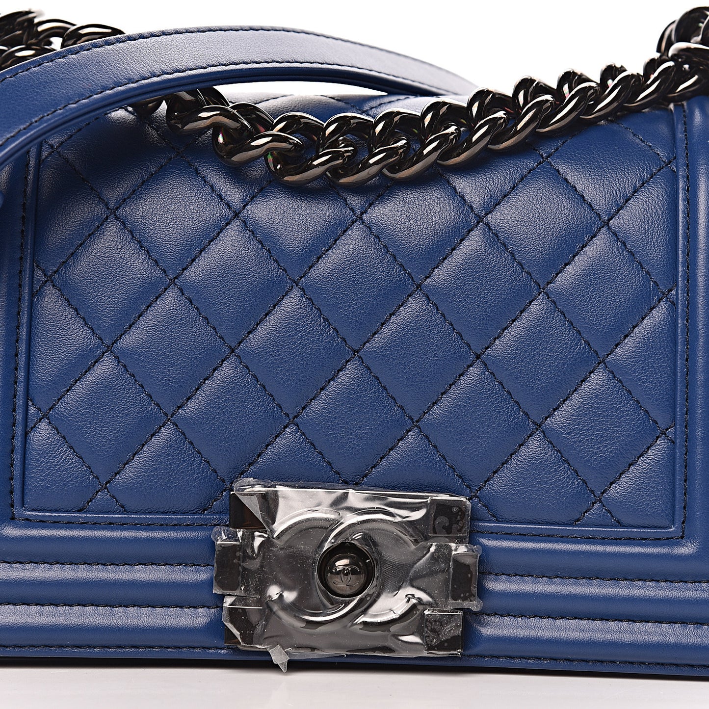 Calfskin Quilted Small Boy Flap Blue