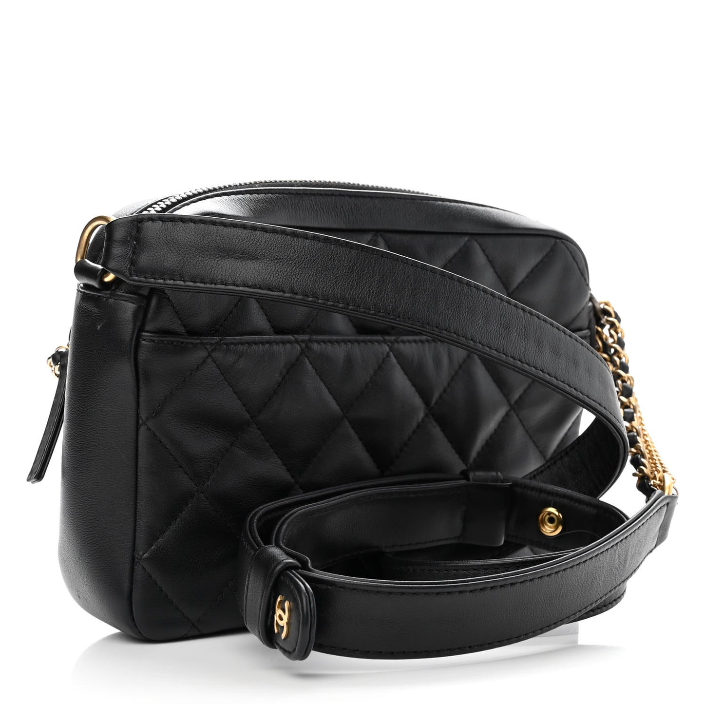 Calfskin Quilted Small Camera Case Black