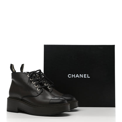 Chanel Goatskin Pearl Lace Up CC Short Boots 40 Brown Black 9 of 9