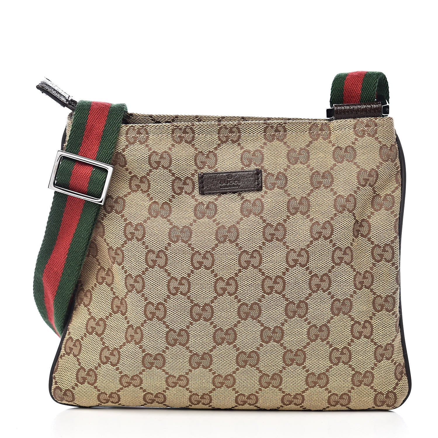 Gucci Monogram Web Small Flat Messenger Bag Brown 1 of 11
