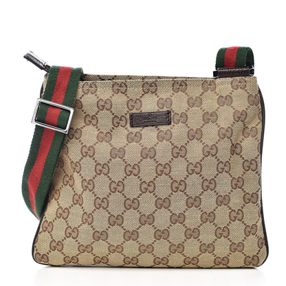 Gucci Monogram Web Small Flat Messenger Bag Brown 1 of 11