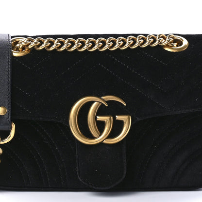 Gucci Velvet Matelasse Mini GG Marmont Shoulder Bag Black 8 of 9