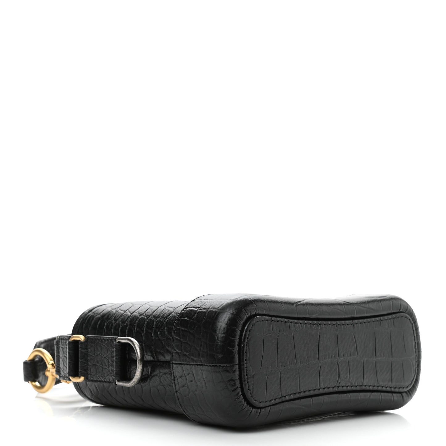 Calfskin Crocodile Embossed Small Gabrielle Cocodile Hobo Black