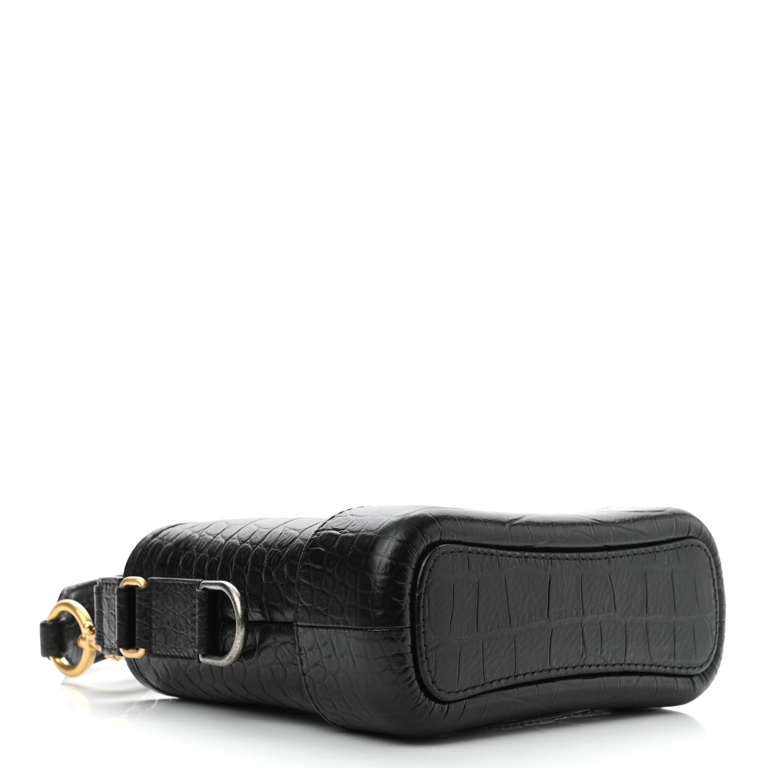 Chanel Calfskin Crocodile Embossed Small Gabrielle Cocodile Hobo Black 4 of 11