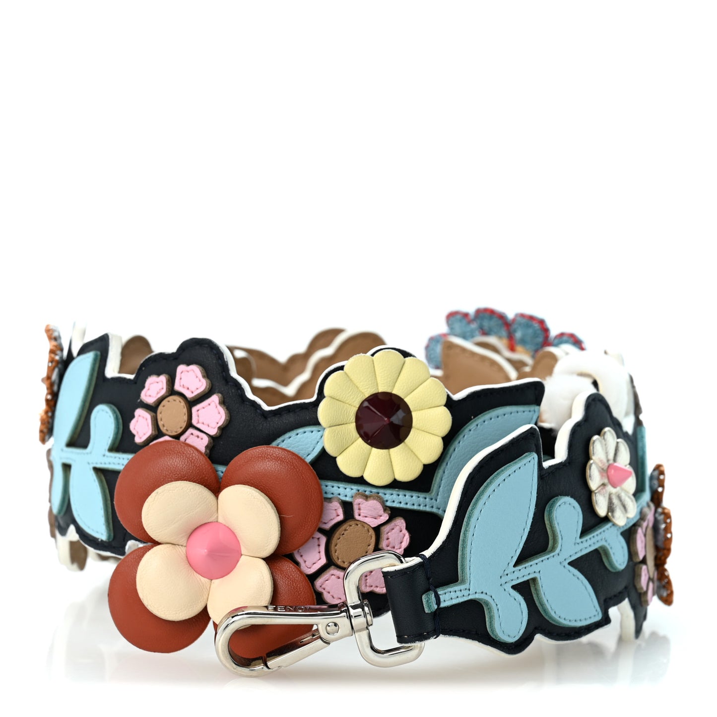 Vitello Dolce Raffia Nappa Catalan Mirror Mink Flowerland Studded Strap You Blue Notte Cuoio Multicolor