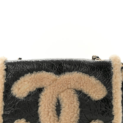 Chanel Shiny Crumpled Sheepskin Shearling CC Mania Flap Bag Black Beige 8 of 11