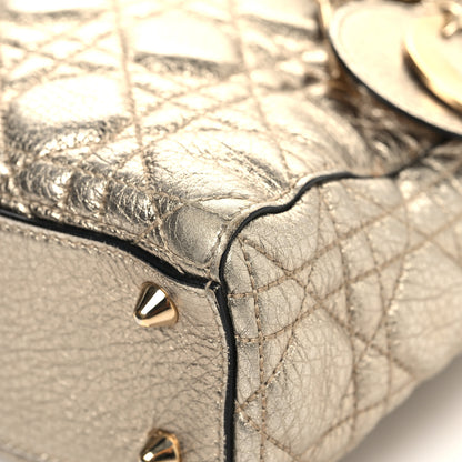 Christian Dior Metallic Grained Calfskin Cannage Mini Supple Lady Dior Pale Gold 9 of 16