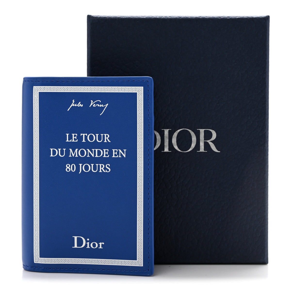 Calfskin Cover Bi-Fold Card Holder Blue White