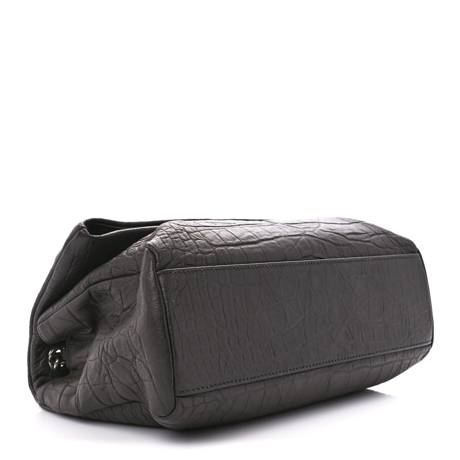 Saint Laurent Calfskin Crocodile Embossed Medium West Hollywood Monogram Fold-Over Grey 4 of 12
