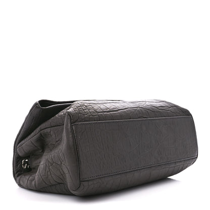 Saint Laurent Calfskin Crocodile Embossed Medium West Hollywood Monogram Fold-Over Grey 4 of 12