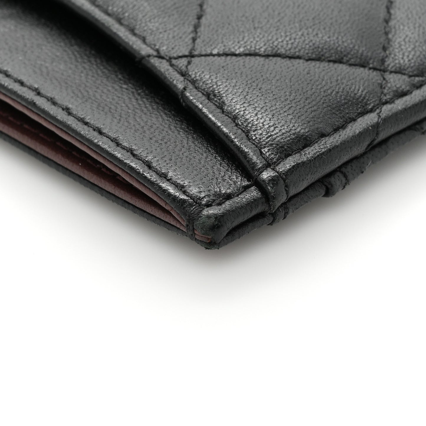 Lambskin Quilted Card Holder Black