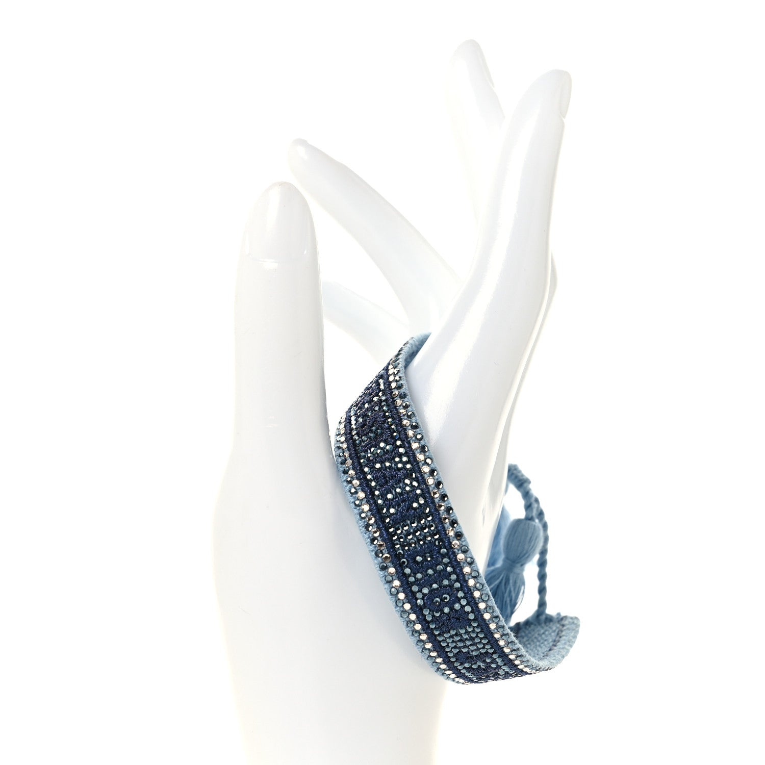 Christian Dior Woven Cotton Crystal Embroidered J'Adior Friendship Bracelet Blue 2 of 3