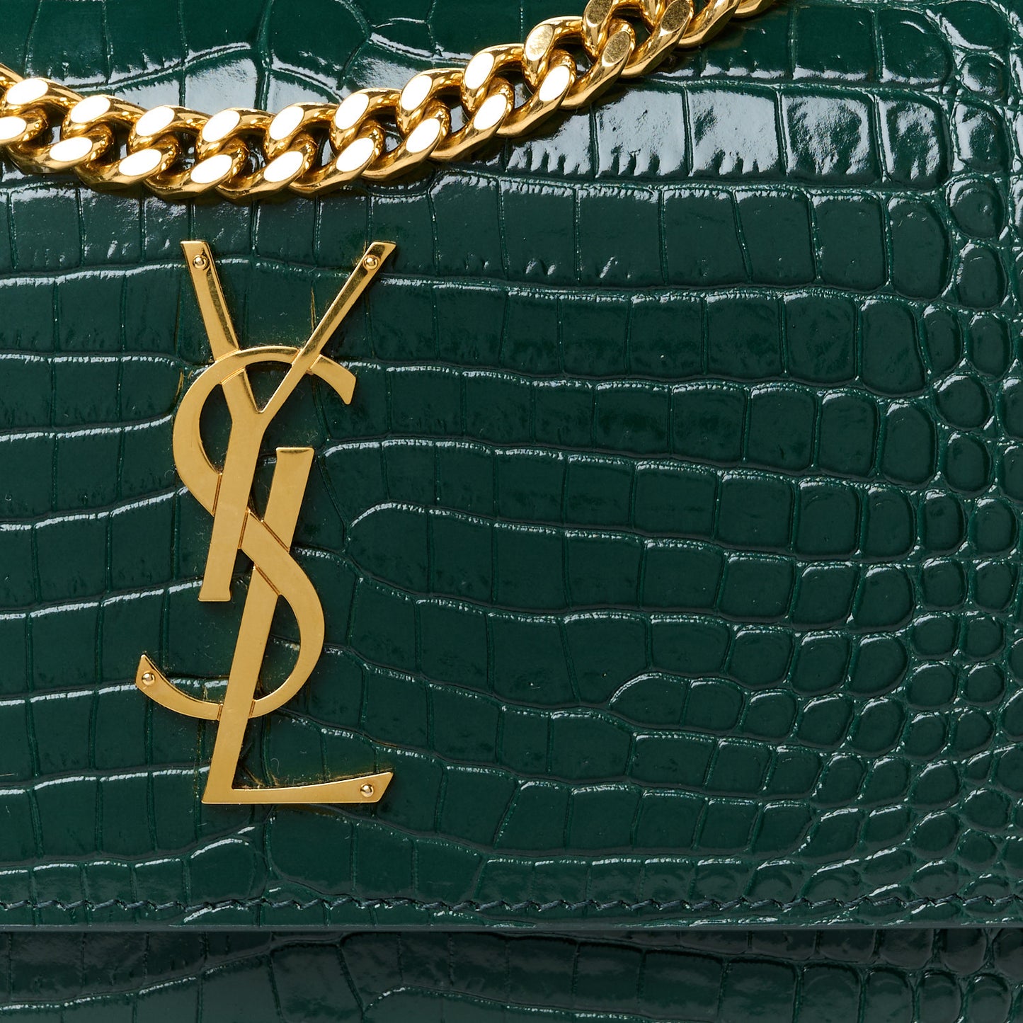 Calfskin Crocodile Embossed Medium Monogram Sunset Dark Green