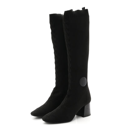 Hermes Knit Calfskin Fontaine 60 Boots 37 Black 4 of 9