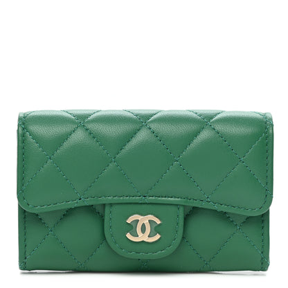Chanel Lambskin Quilted Flap Card Holder Wallet Green 1 of 9