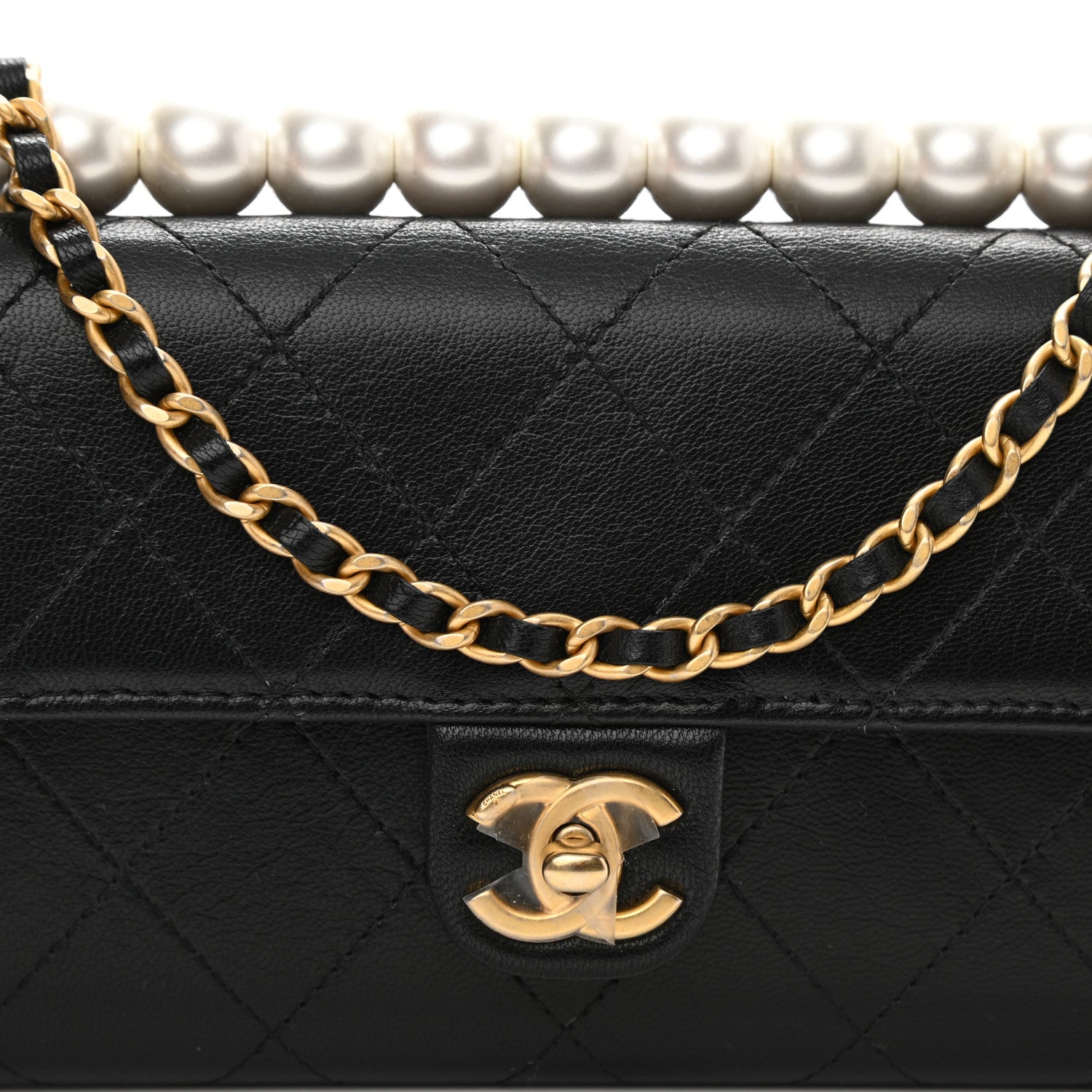 Chanel Goatskin Quilted Chic Pearls Clutch With Chain Black 9 of 10