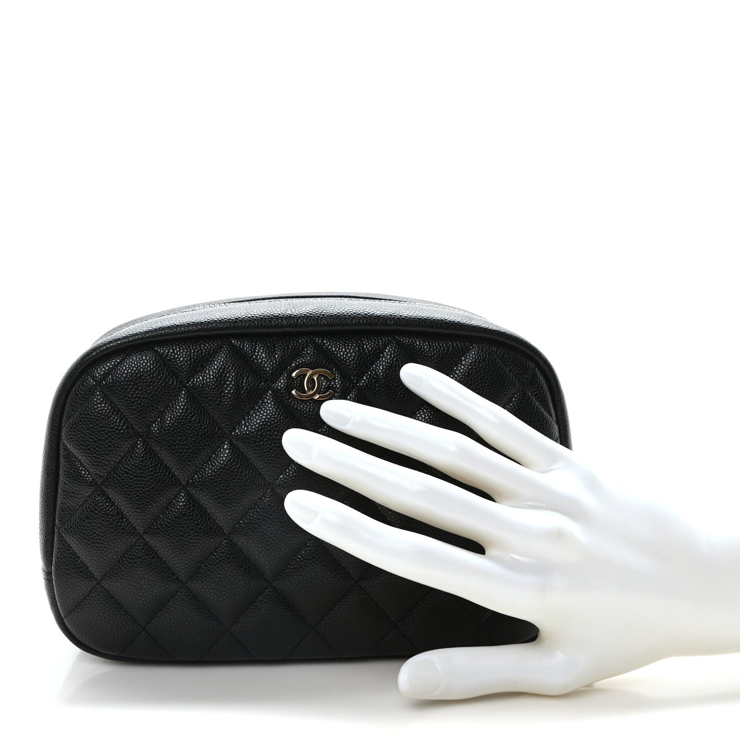 Caviar Quilted Medium Curvy Pouch Cosmetic Case Black
