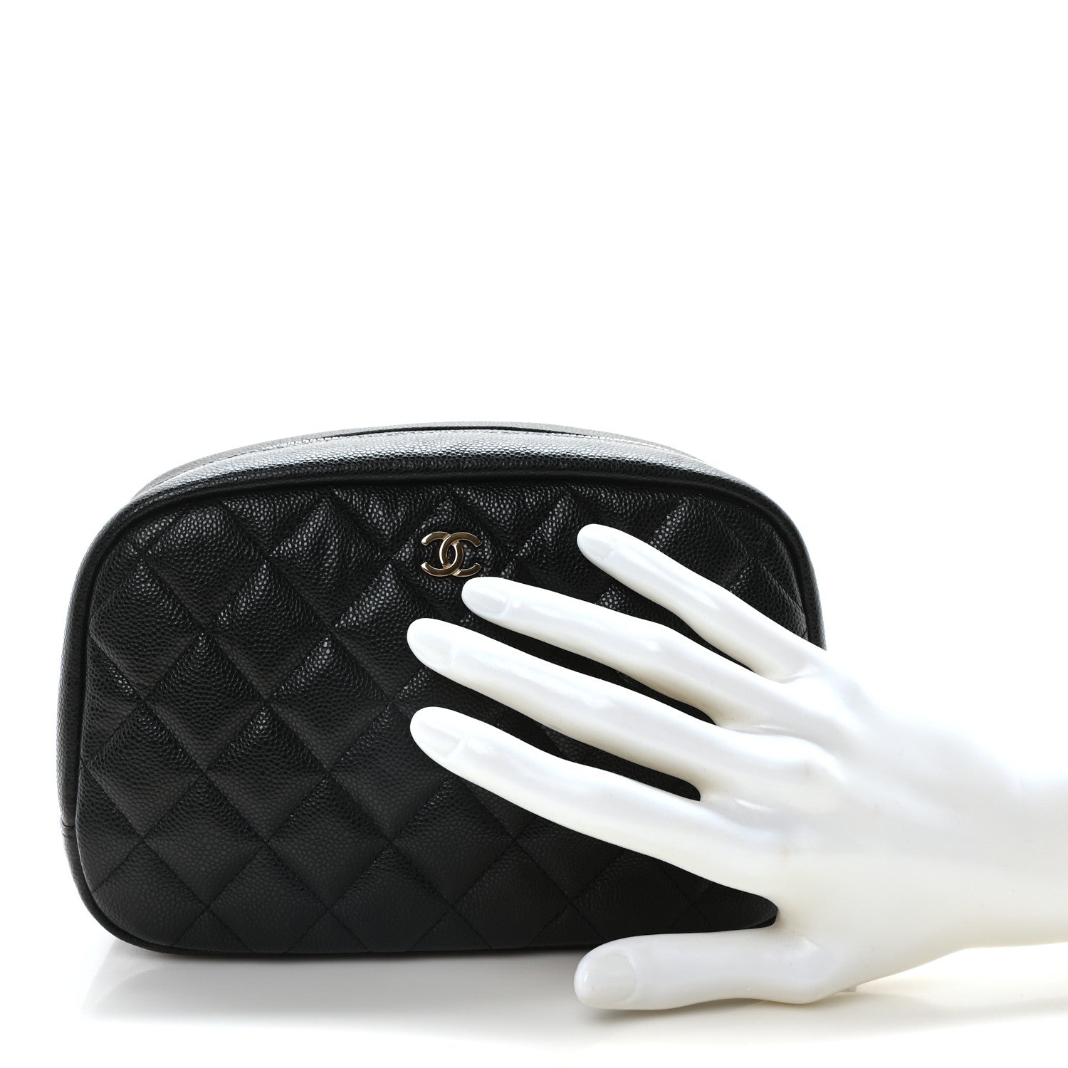 Chanel Caviar Quilted Medium Curvy Pouch Cosmetic Case Black 2 of 11
