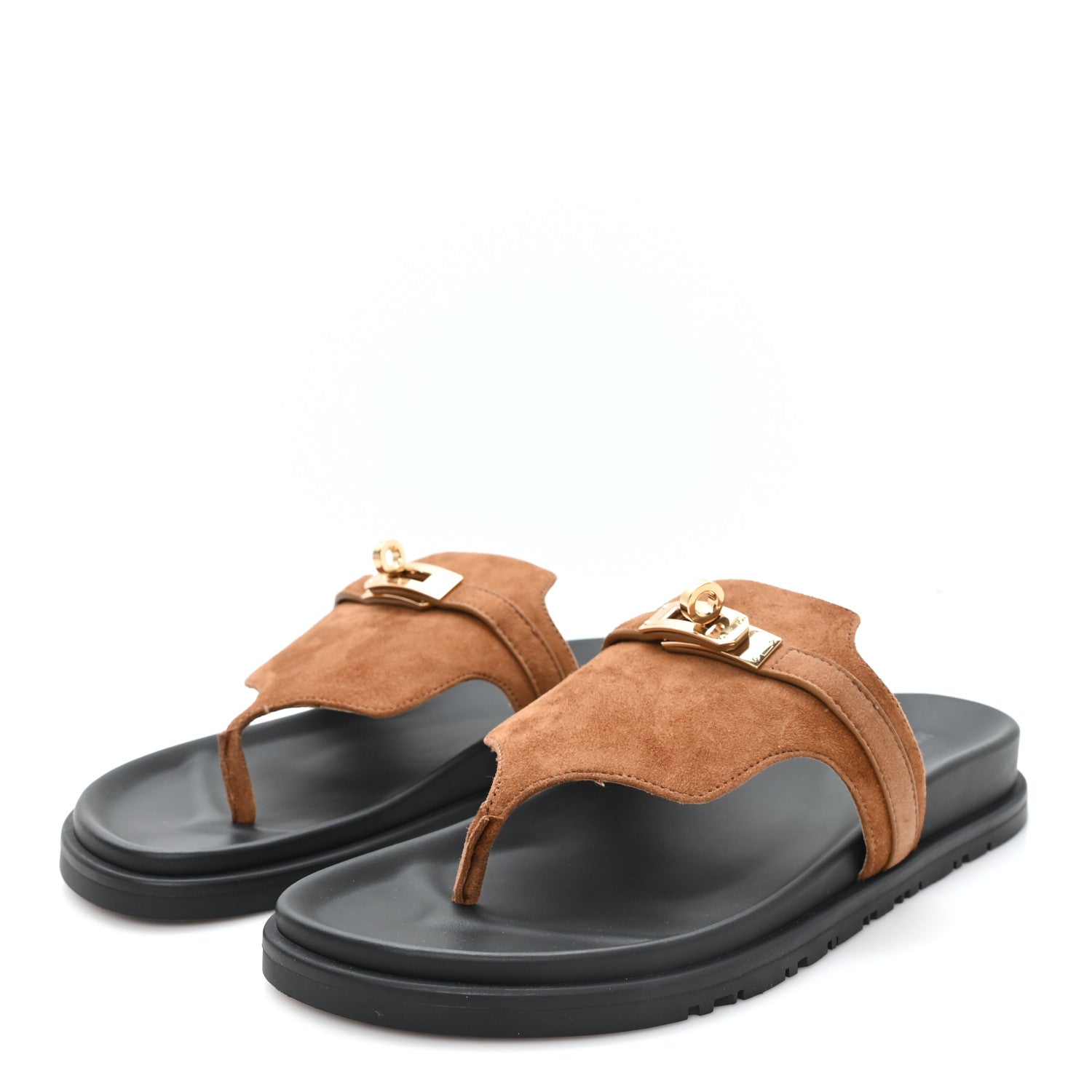 Hermes Suede Goatskin Womens Empire Sandals 38.5 Gold 4 of 10