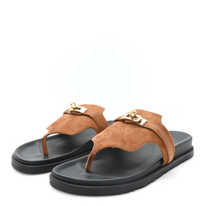 Hermes Suede Goatskin Womens Empire Sandals 38.5 Gold 4 of 10