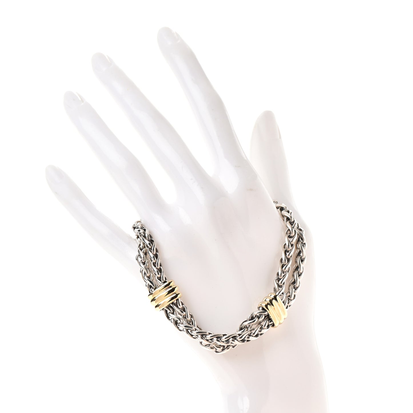 Sterling Silver 18K Yellow Gold Double Wheat Chain Bracelet