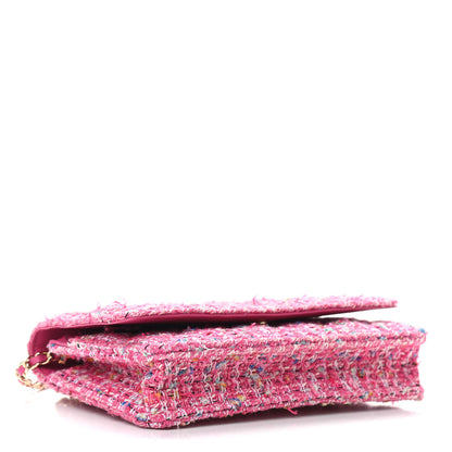 Chanel Tweed Quilted Wallet On Chain WOC Pink Blue White 4 of 11