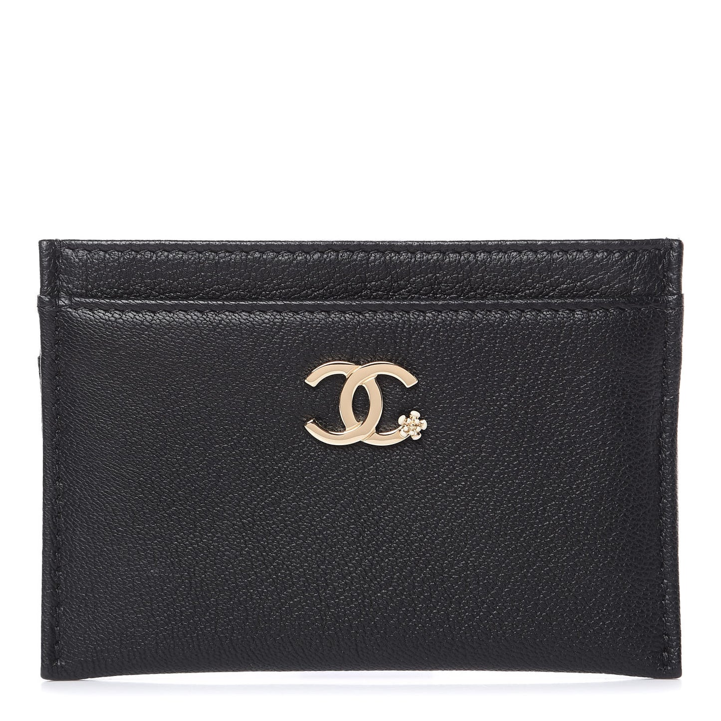 Calfskin Camellia Card Holder Black