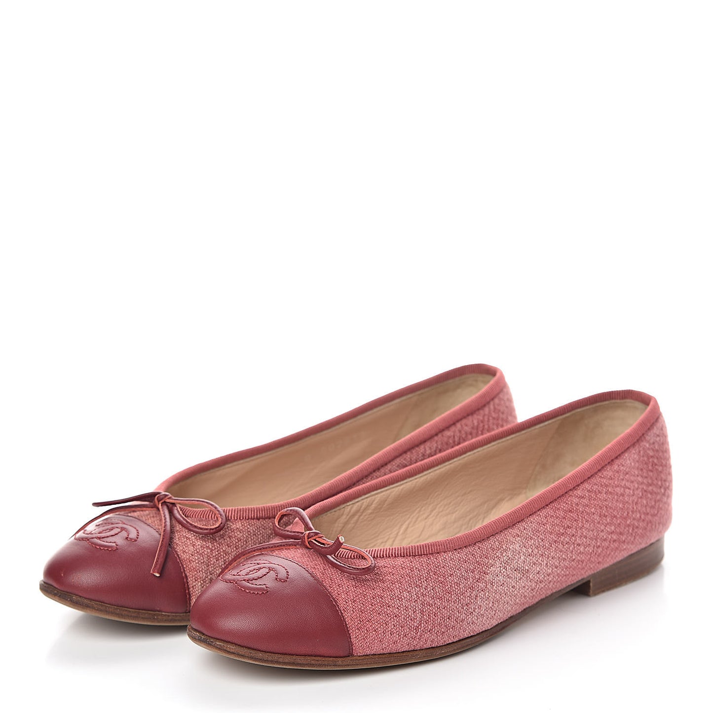 Fabric Lambskin Cap Toe Ballerina Flats 36 Rouge Borde