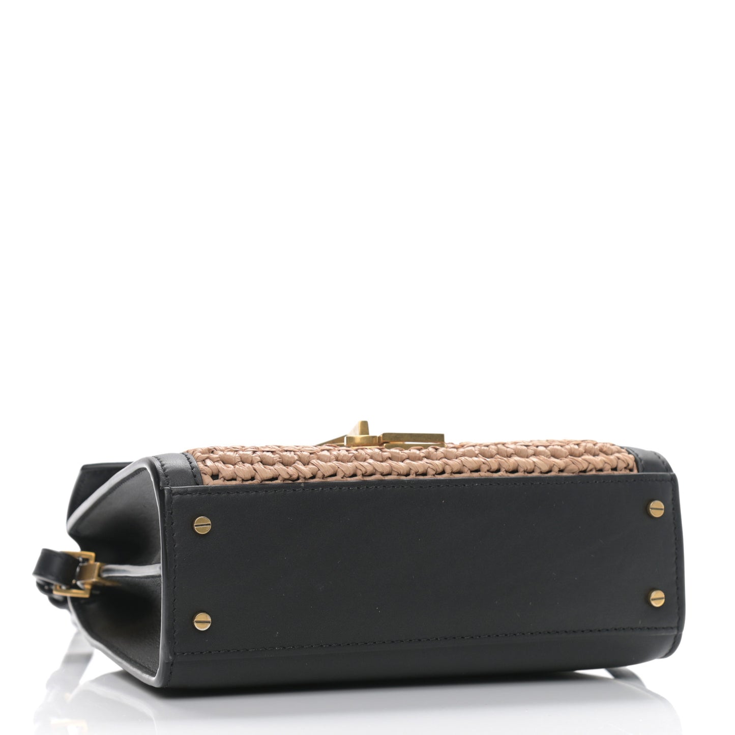 Raffia Calfskin Mini Classic Monogram Cassandra Top Handle Black Natural