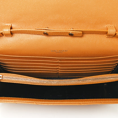 Saint Laurent Grain De Poudre Matelasse Chevron Monogram Chain Wallet Mustard 5 of 5
