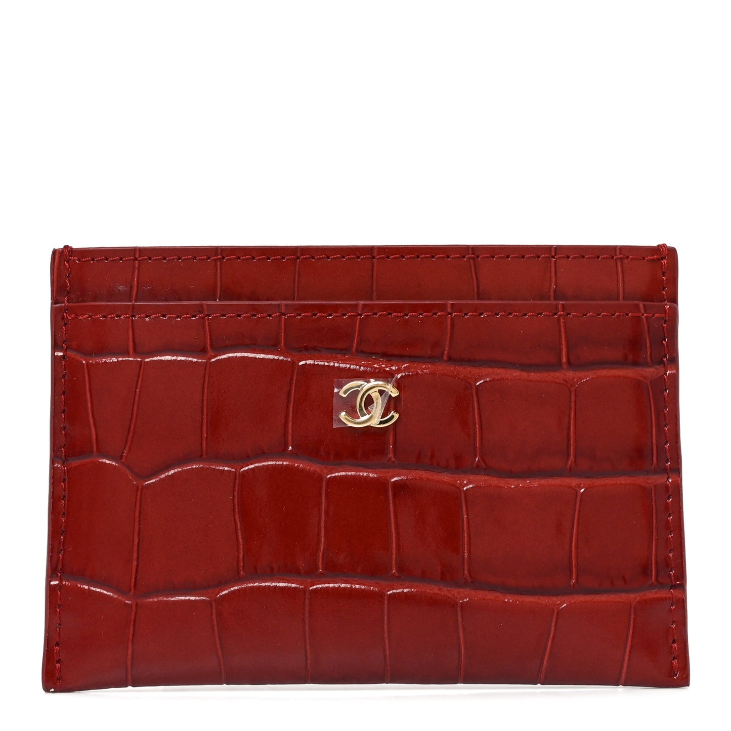 Calfskin Crocodile Embossed Crococo Card Holder Burgundy