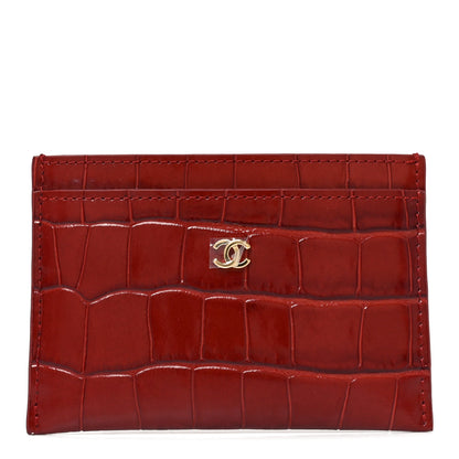 Chanel Calfskin Crocodile Embossed Crococo Card Holder Burgundy 1 of 8