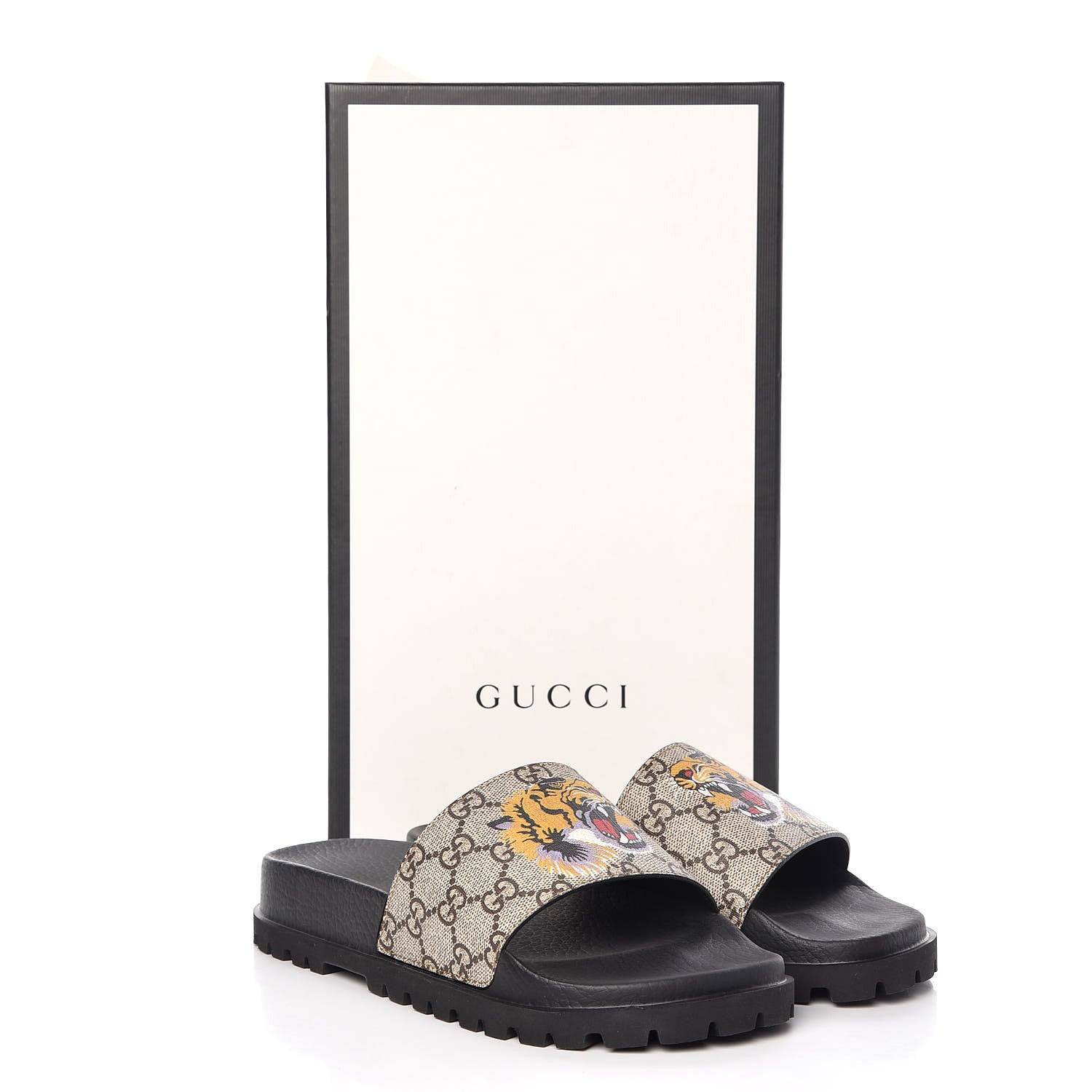 Gucci GG Supreme Monogram Tiger Mens Lug Sole Slide Sandals 5 Ebony 9 of 9
