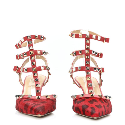 Valentino Garavani Calf Hair Leopard Print Rockstud Ankle Strap 65mm Pumps 37 Rosso Valentino 2 of 9