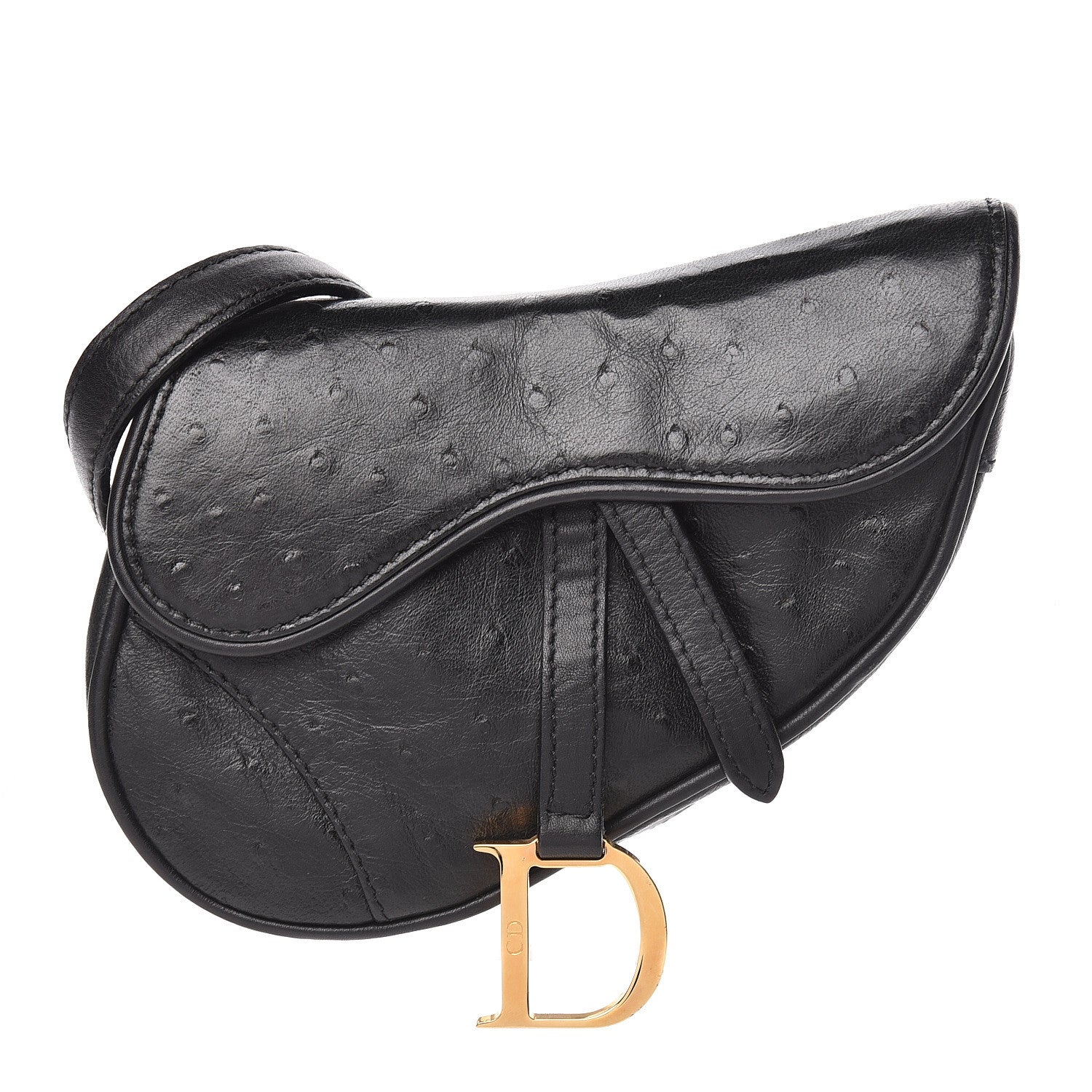 Christian Dior Ostrich Saddle Belt Bag Black 1 of 13