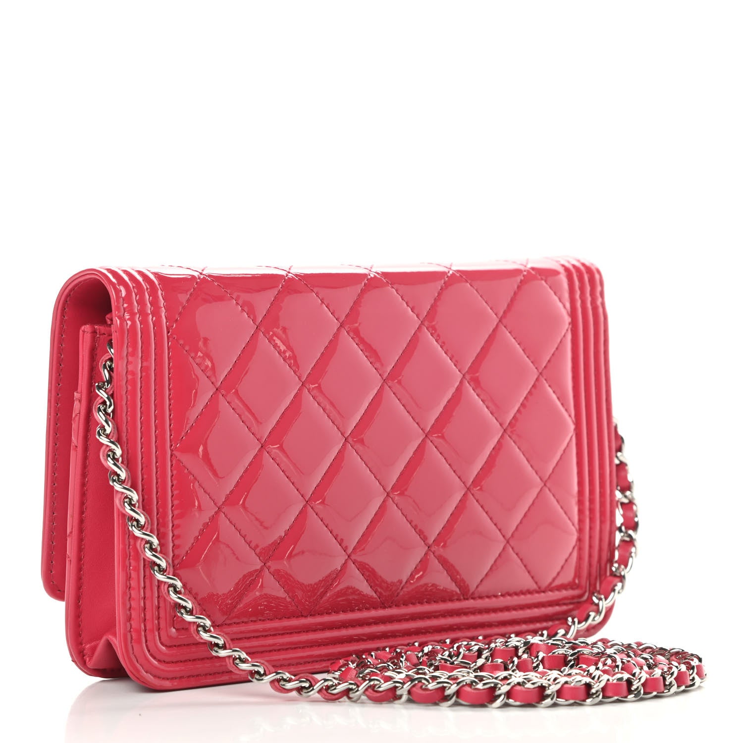 Chanel Patent Calfskin Quilted Boy Wallet On Chain WOC Pink 3 of 12