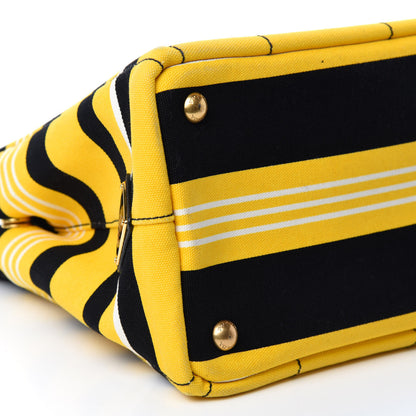 Prada Canvas Canapa Righe Striped Logo Tote Yellow Black 7 of 12