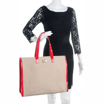 Fendi Linen Patent FF Shopping Tote Fragola 2 of 11