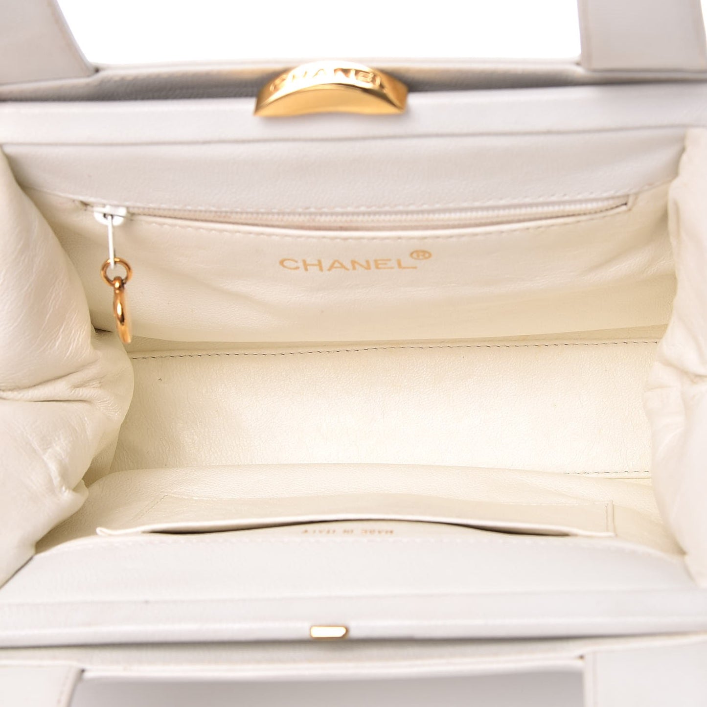 Caviar CC Frame Top Handle Bag White