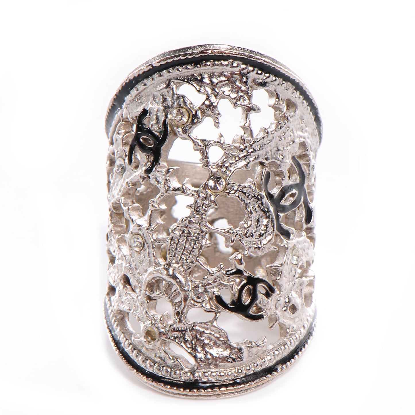 Filigree CC Cocktail Ring Silver