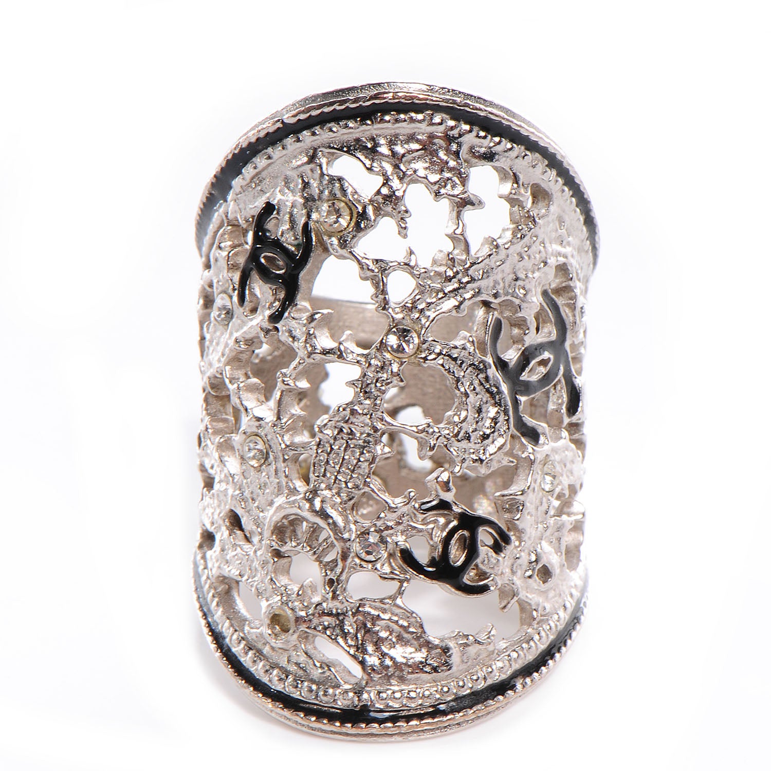 Chanel Filigree CC Cocktail Ring Silver 1 of 5