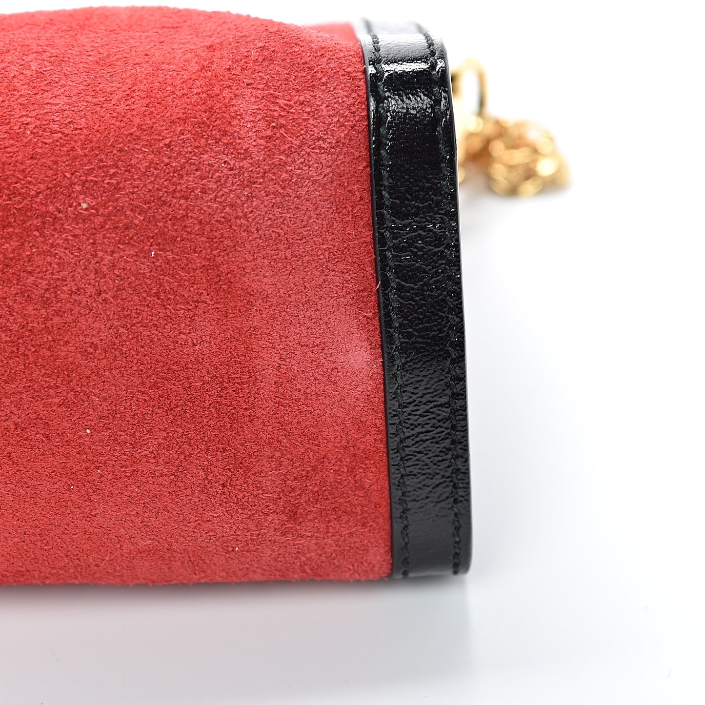 Suede Patent Web Small Ophidia Chain Shoulder Bag Hibiscus Red Black