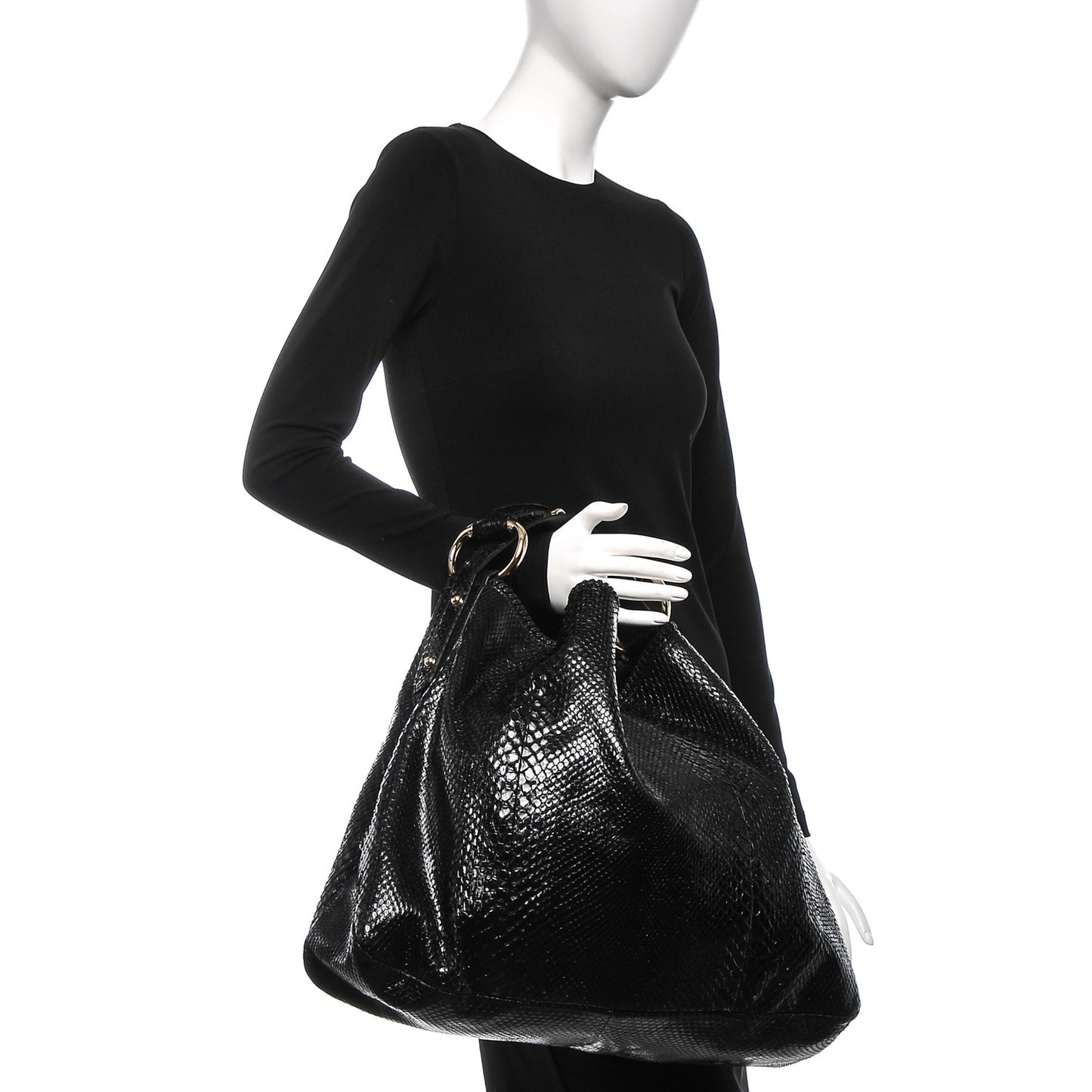 Python Large Horsebit Chain Hobo Black