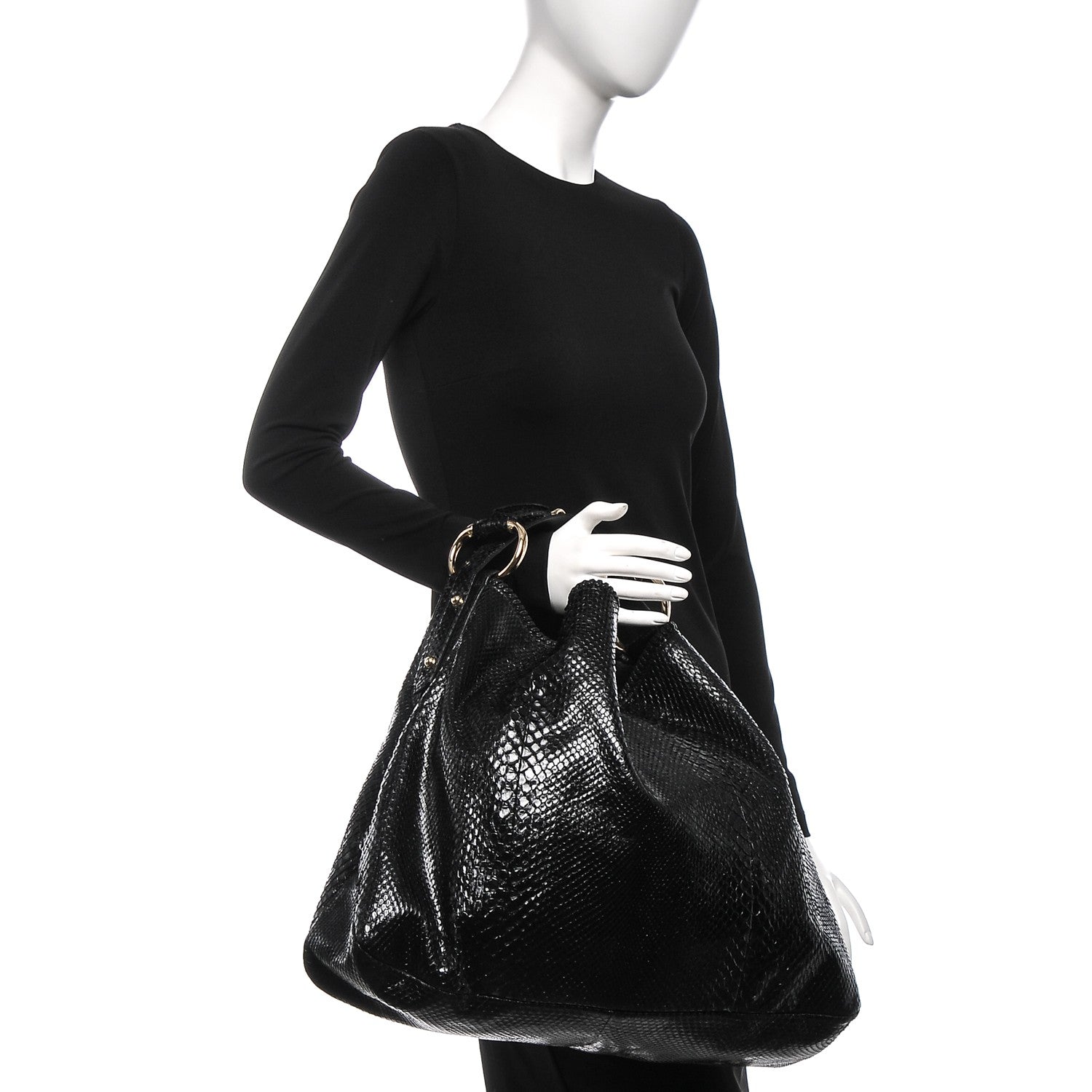 Gucci Python Large Horsebit Chain Hobo Black 2 of 6