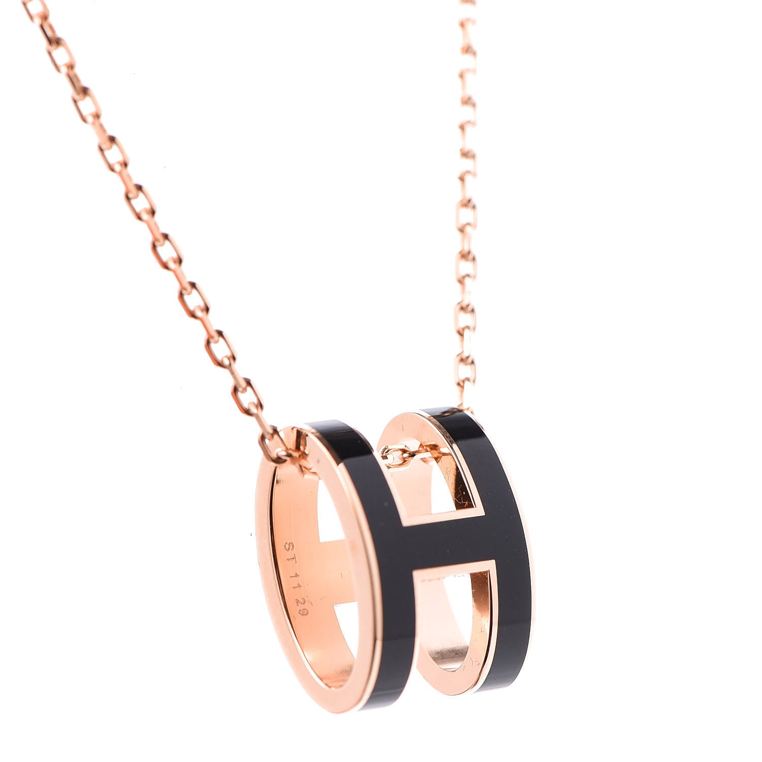 Hermes Lacquered Rose Gold Pop H Pendant Necklace Black 5 of 8