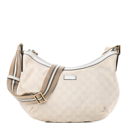 Gucci Monogram Web Medium Half Moon Hobo White 1 of 12